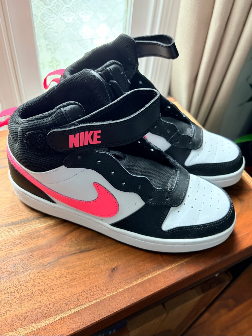 Nike Kids High-Top Sneakers in Black, White & Hot Pink